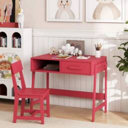 EONLION Desk & Chair Set Study Desk Set in Pink - Size: 100 cm - thumbnail 4