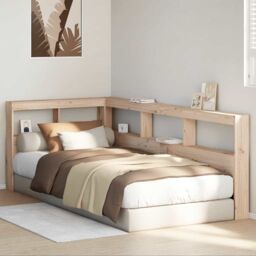 Berkfield Home Bookcase Headboard L-Shaped 90 cm Solid Wood Pine in Brown - thumbnail 3