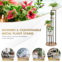 Costway Indoor Metal Plant Stand Tall Corner Plant Shelf for Potted Plant-Natural in Natural - thumbnail 5