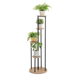 Costway Indoor Metal Plant Stand Tall Corner Plant Shelf for Potted Plant-Natural in Natural