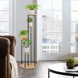Costway Indoor Metal Plant Stand Tall Corner Plant Shelf for Potted Plant-Natural in Natural - thumbnail 2