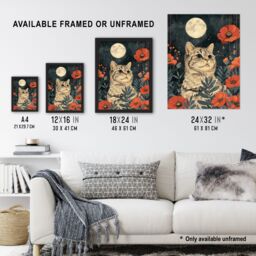 Artery8 Wall Art Print Kitten in Poppies by Moon Cat Lover Animal Nature Art Framed Poster in Black - Size: A4 - thumbnail 3