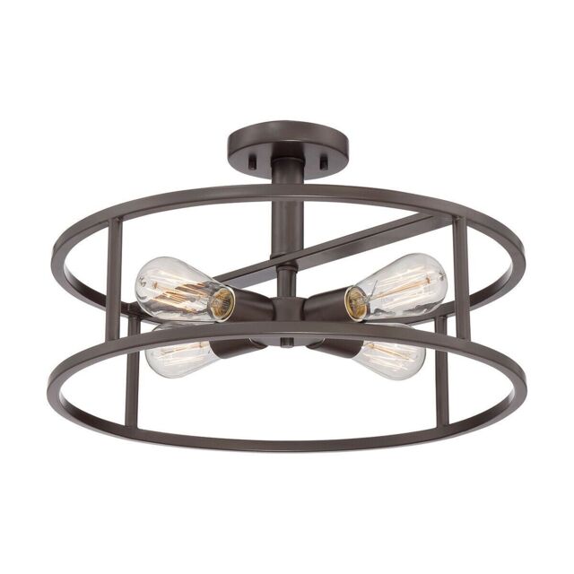 Loops 4 Bulb Semi Flush Light Open Black Metal Cage Exposed Western Bronze LED E27 60W