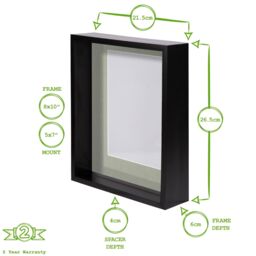 "Nicola Spring 8"" x 10"" 3D Deep Box Photo Frames - 5"" x 7"" Mount - Black - Pack of 5" - thumbnail 4