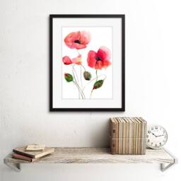 "Artery8 Flower Poppies Watercolour Home Decor 12x16"" Framed Art Print in Red - Size: W12"" x H16""" - thumbnail 2