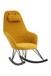 Orsina Yellow Rocking Chair, Contemporary Accent Chair with Metal Cross Base, Oak Veneer Rockers & Plush Upholstery - thumbnail 4