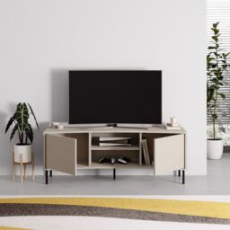 FWStyle 2 Door Sandstone Curved TV Unit Stand in Beige - thumbnail 2