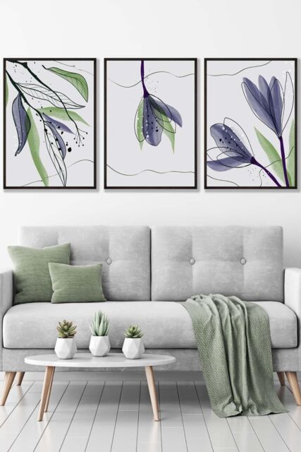 ARTZE Set of 3 Black Framed Graphical Line Art Spring Tulips Wall Art in Pink - Size: W33 cm x H45 cm x D20mm - image 1