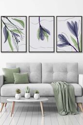ARTZE Set of 3 Black Framed Graphical Line Art Spring Tulips Wall Art in Pink - Size: W33 cm x H45 cm x D20mm - thumbnail 1
