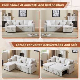Merax 3-Seater L-Shaped Pull-Out Corner Sofa Bed with USB Port & Shelving in Beige - thumbnail 4