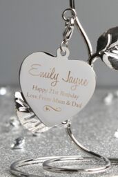 Personalised Memento Company Personalised Swirls & Hearts Red Rose Bud Ornament in Metallic Silver - thumbnail 3