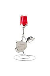 Personalised Memento Company Personalised Swirls & Hearts Red Rose Bud Ornament in Metallic Silver - thumbnail 1