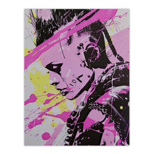 "Artery8 Cyberpunk Woman Portrait Hot Pink Modern Wall Art Print - Size: W12"" x H16""" - image 1