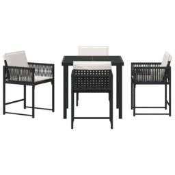 Berkfield Home 5 Piece Garden Dining Set with Cushions Black Poly Rattan - thumbnail 7