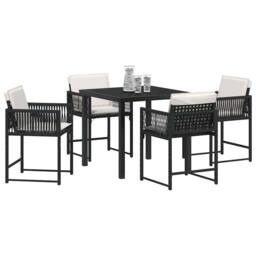 Berkfield Home 5 Piece Garden Dining Set with Cushions Black Poly Rattan - thumbnail 3