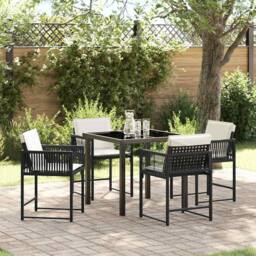 Berkfield Home 5 Piece Garden Dining Set with Cushions Black Poly Rattan - thumbnail 1