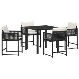 Berkfield Home 5 Piece Garden Dining Set with Cushions Black Poly Rattan - thumbnail 2