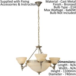 Loops Pendant Light Colour Bronzed Shade Champagne Glass Alabaster Bulb E14 6x60W in Clear - thumbnail 2