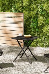 Living and Home Square Rattan Folding Outdoor Bistro Table Garden Dining Table in Black - thumbnail 2