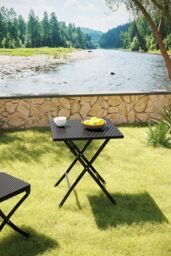 Living and Home Square Rattan Folding Outdoor Bistro Table Garden Dining Table in Black - thumbnail 1