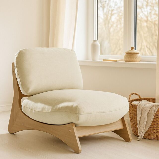 FurnitureboxUK Iko Solid Wood & Cream Indoor / Outdoor Accent Chair in Brown - image 1
