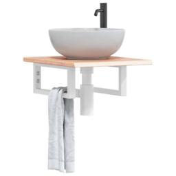 Berkfield Home Basin Shelf Wall Mounted Steel & Solid Wood Oak in Brown - thumbnail 2