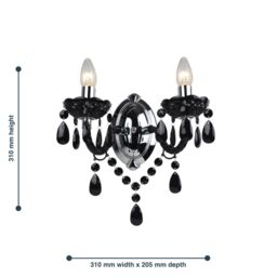 First Choice Lighting Set of 2 Black & Chrome Marie Therese Style 2 x 40W Wall Light - thumbnail 4