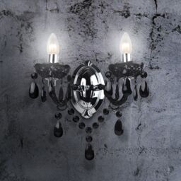 First Choice Lighting Set of 2 Black & Chrome Marie Therese Style 2 x 40W Wall Light - thumbnail 3