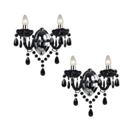 First Choice Lighting Set of 2 Black & Chrome Marie Therese Style 2 x 40W Wall Light