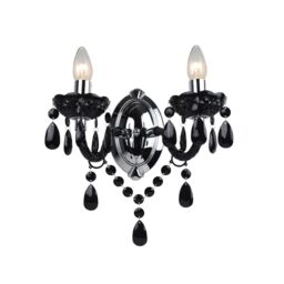 First Choice Lighting Set of 2 Black & Chrome Marie Therese Style 2 x 40W Wall Light - thumbnail 2