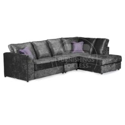 Furnishings For Less UK Crystal Crushed Velvet Large 5 Seater L Shaped Corner Sofa Right Hand Facing Full Back in Black - thumbnail 1