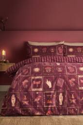Catherine Lansfield Enchanted Witchcraft Reversible Halloween Duvet Cover Set in Plum - Size: Single