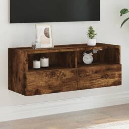 Berkfield Home TV Wall Cabinet Smoked Oak 80x30x30 cm Engineered Wood in Brown - Size: 80 x 30 x 30 cm - thumbnail 2