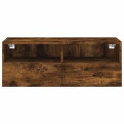Berkfield Home TV Wall Cabinet Smoked Oak 80x30x30 cm Engineered Wood in Brown - Size: 80 x 30 x 30 cm - thumbnail 8