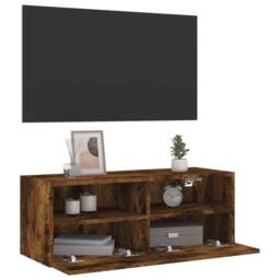 Berkfield Home TV Wall Cabinet Smoked Oak 80x30x30 cm Engineered Wood in Brown - Size: 80 x 30 x 30 cm - thumbnail 6