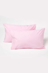 Homescapes Cotton Kids Pillowcases 40 x 60 cm 200 Thread Count, 2 Pack in Pink