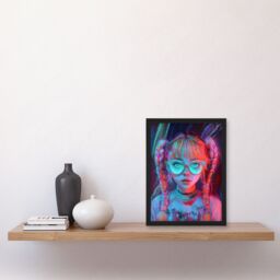 Artery8 Nerdy Braid Pigtails Glasses Neon Pink Blue Framed Art Print - Size: A4 - thumbnail 4