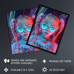 Artery8 Nerdy Braid Pigtails Glasses Neon Pink Blue Framed Art Print - Size: A4 - thumbnail 2