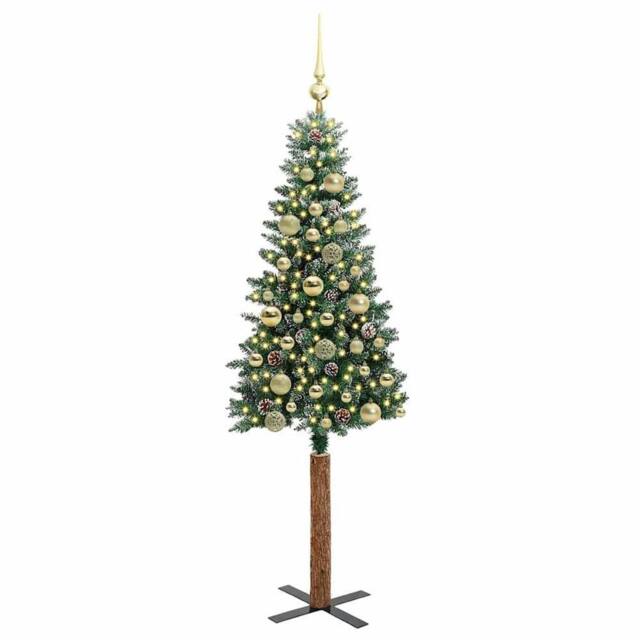 Berkfield Home Elegant Slim Christmas Tree with 150 LEDs Green & White 150 cm - image 1
