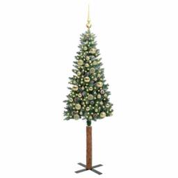 Berkfield Home Elegant Slim Christmas Tree with 150 LEDs Green & White 150 cm - thumbnail 1