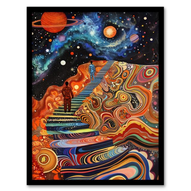 Artery8 Psychedelic Stairway to Heaven Trippy Space Framed Art Print - Size: A4 - image 1