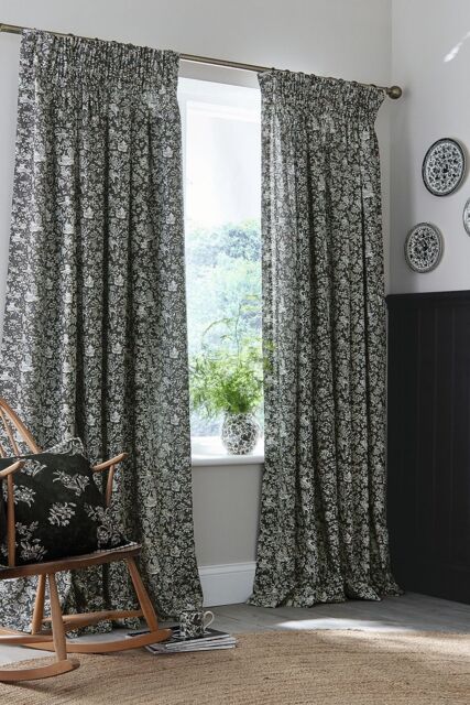 Burleigh x Bedeck 'Regal Peacock' Lined Curtains in Charcoal - Size: 229 cm width x 183 cm drop - image 1