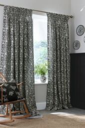 Burleigh x Bedeck 'Regal Peacock' Lined Curtains in Charcoal - Size: 229 cm width x 183 cm drop - thumbnail 1