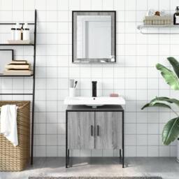 Berkfield Home 2 Piece Bathroom Cabinet Set Grey Sonoma Engineered Wood - thumbnail 3
