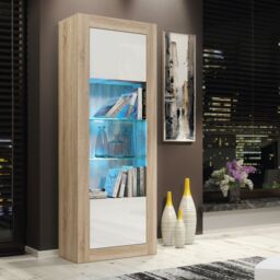 Creative Furniture Illume Display Cabinet 170cm - A Stylish & Modern Cabinet with Glass Shelves & LED Lights in Light Oak - thumbnail 5