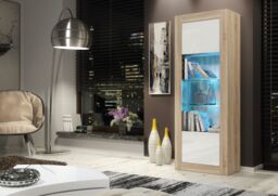 Creative Furniture Illume Display Cabinet 170cm - A Stylish & Modern Cabinet with Glass Shelves & LED Lights in Light Oak - thumbnail 2