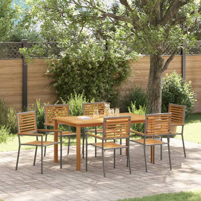 Berkfield Home 7 Piece Garden Dining Set Grey Poly Rattan Acacia - image 1