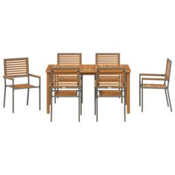 Berkfield Home 7 Piece Garden Dining Set Grey Poly Rattan Acacia - thumbnail 7