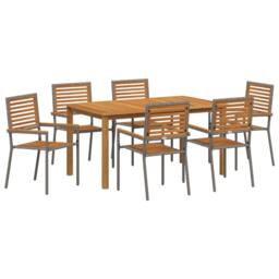 Berkfield Home 7 Piece Garden Dining Set Grey Poly Rattan Acacia - thumbnail 2