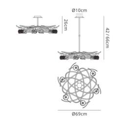 Netlighting Maremagnum Telescopic Semi Flush Convertible 6 Light G9 Antique Brass in Bronze - thumbnail 2